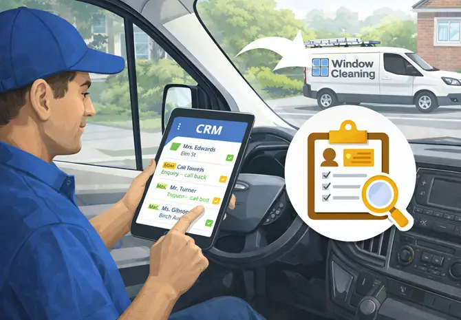 image of a window cleaner using a crm system
