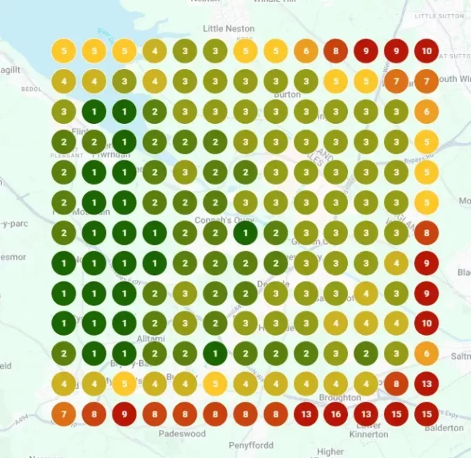 image of a map with green dots