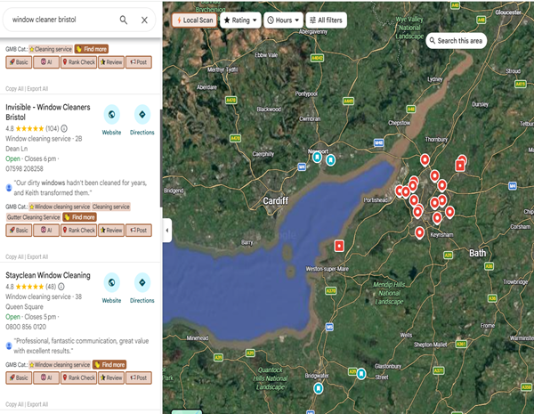 google map image of window cleaners in bristol