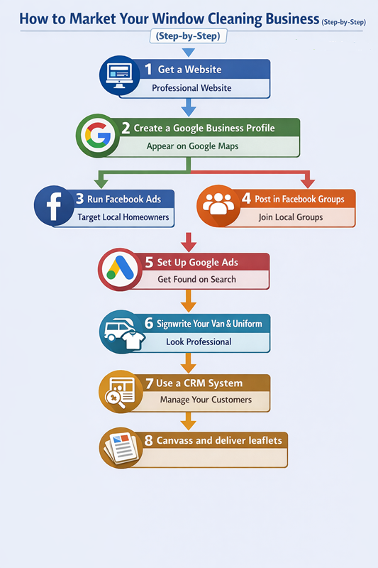 image of a step by step guide to marketing your window cleaning business