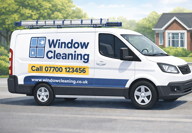 image of a sign written window cleaning van