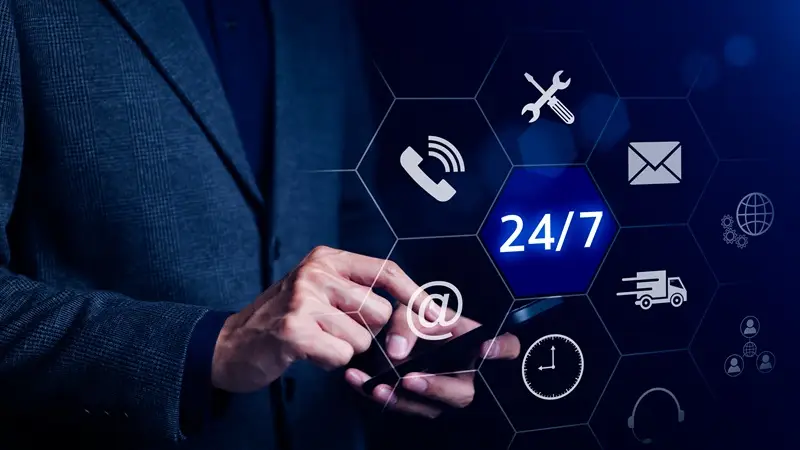 image of a website designer using a phone