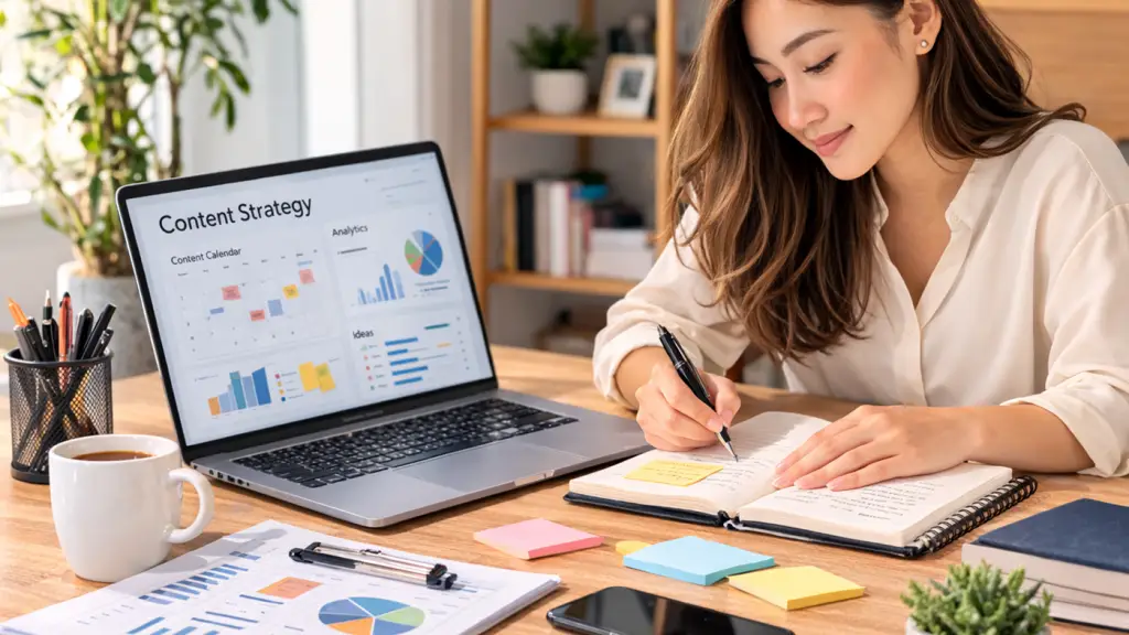 image of a woman working on a laptop report